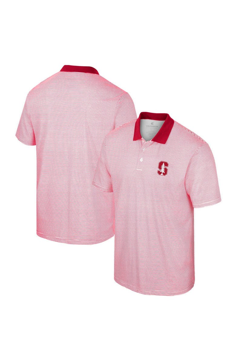 COLOSSEUM Men's Colosseum White Stanford Cardinal Print Stripe Polo, Alternate, color, White