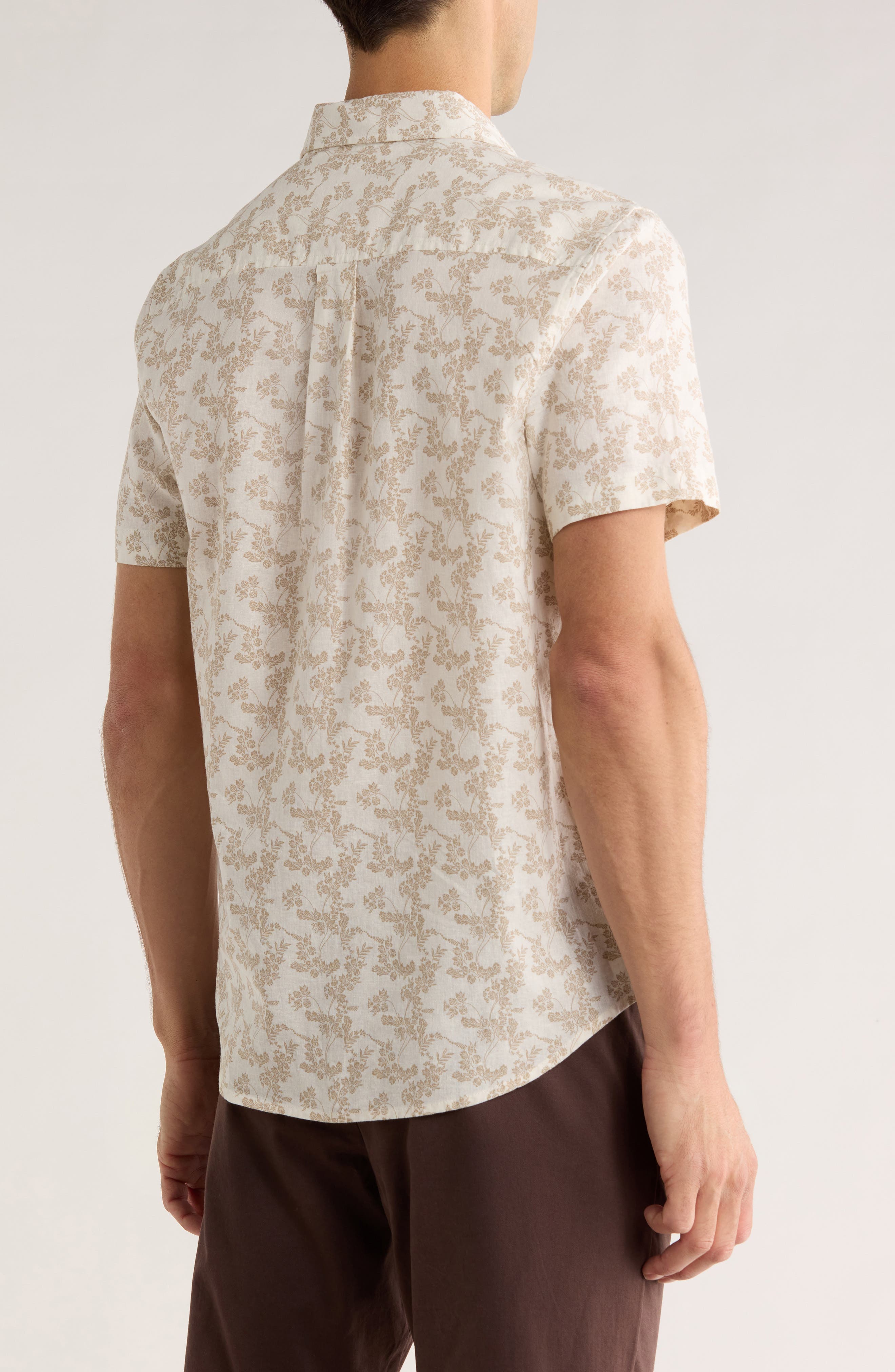 Print Short Sleeve Linen & Cotton Blend Button-Up Shirt - image 2