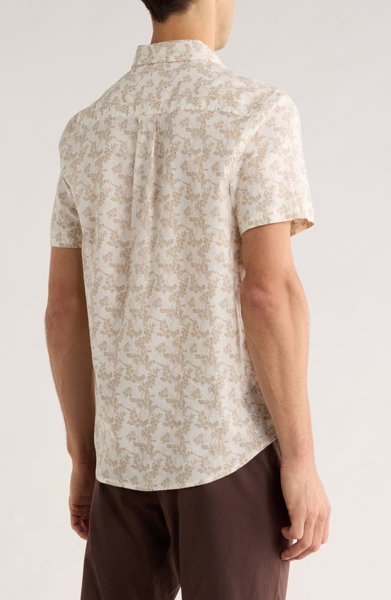 14th & Union Floral Print Short Sleeve Linen & Cotton Button-Up Shirt, Alternate, color, White Scrolling Fleur