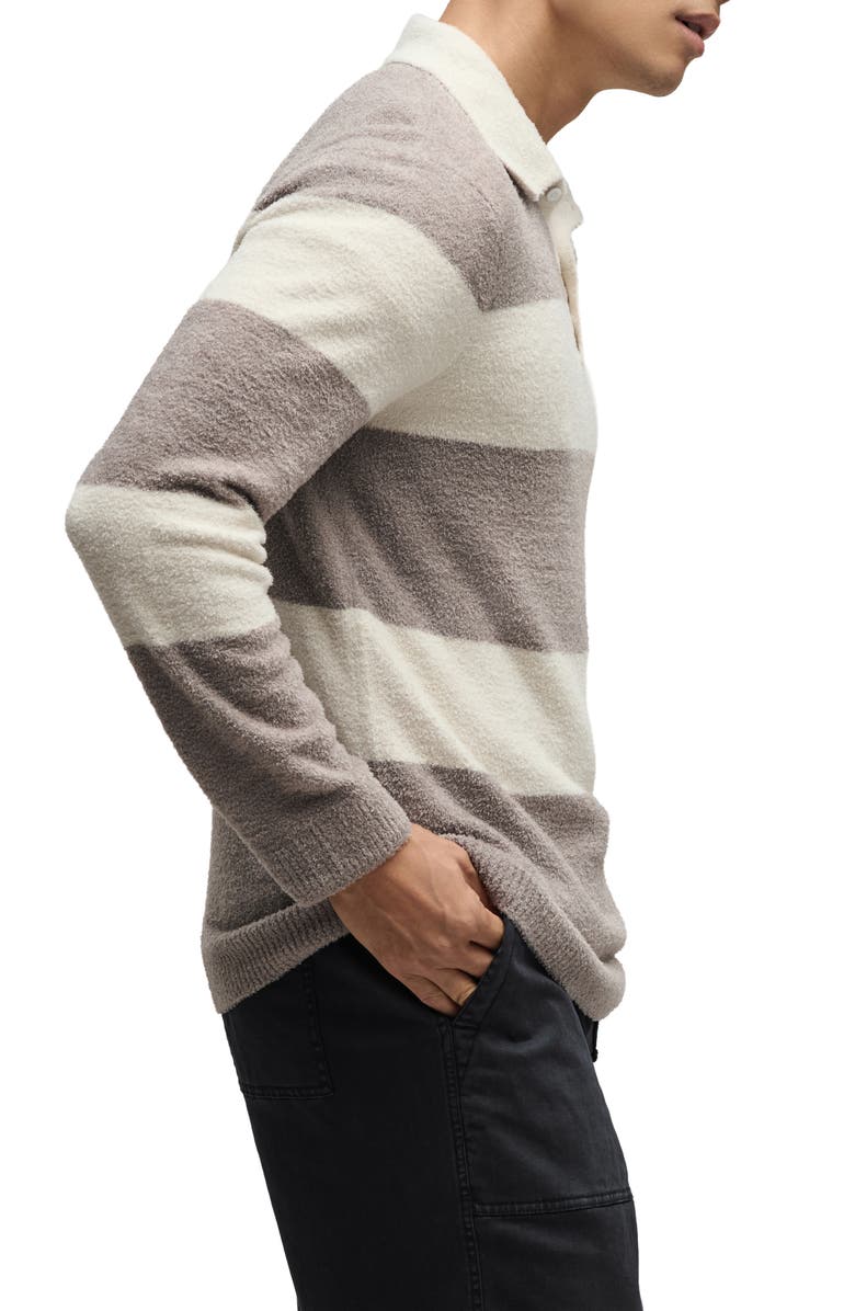 Barefoot Dreams<sup>®</sup> CozyChic<sup>®</sup> Lite Rugby Pajama Polo Sweater, Alternate, color, Gray Skies/ Moonlight