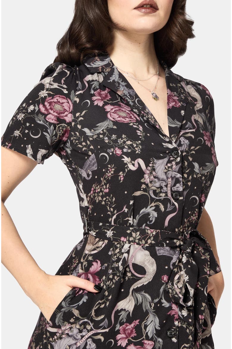 Merunicorn Enchanted Forest Shirt Dress, Alternate, color, Black