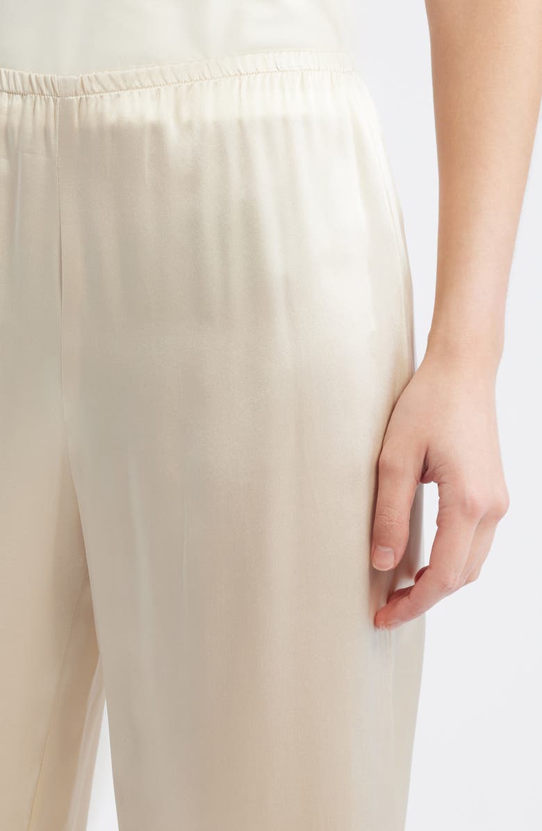 Reformation Carolina Silk Lace Hem Pant, Alternate, color, Almond