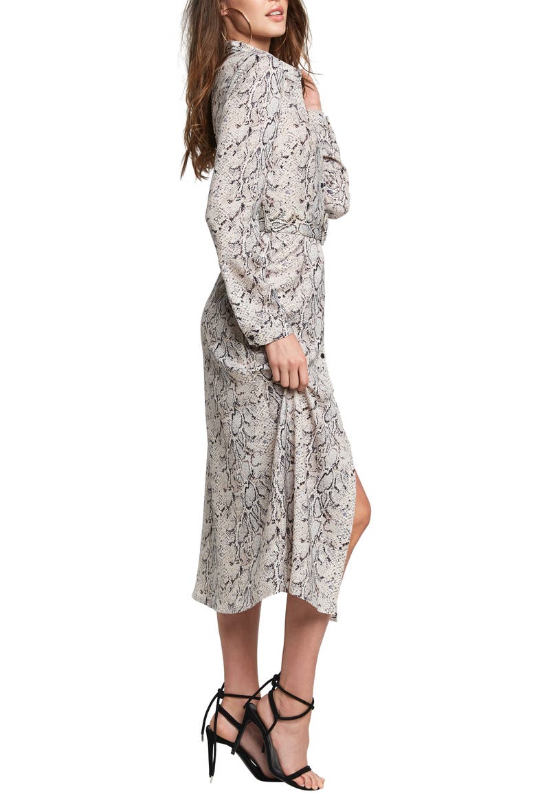 Snake Print Long Sleeve Belted Midi Shirtdress, Alternate, color, NUDE SNAKE