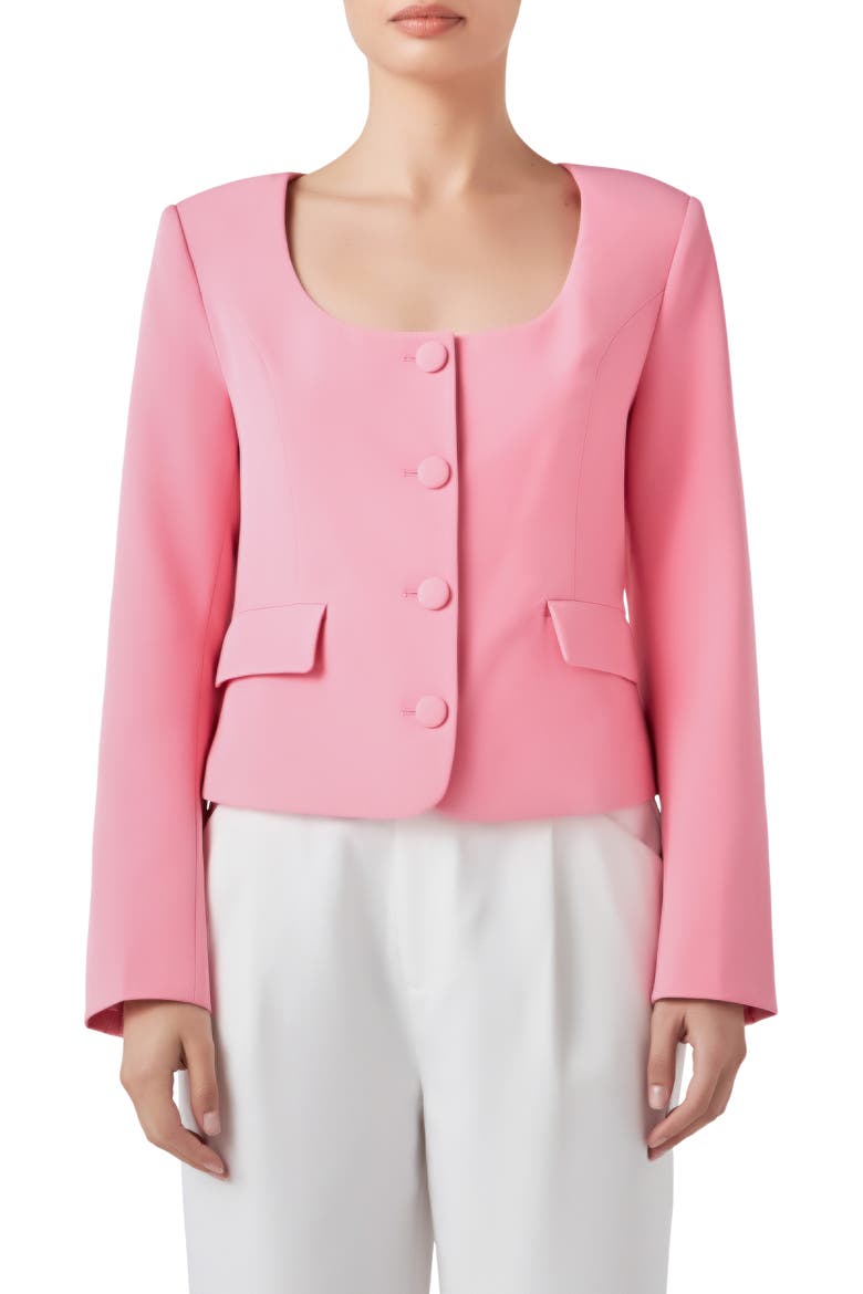 Scoop Neck Button-Up Blazer, Main, color, PINK