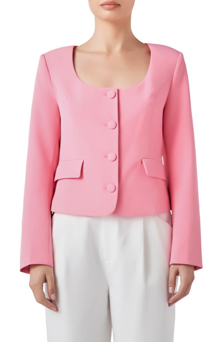 Endless Rose Scoop Neck Button-Up Blazer, Main, color, Pink