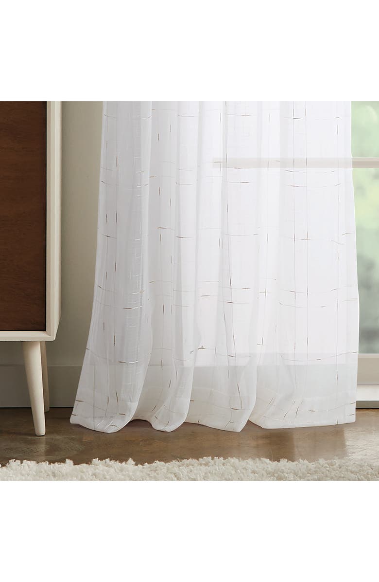 DKNY Metallic Grid Set of 2 Curtain Panels, Alternate, color, White/ Gold