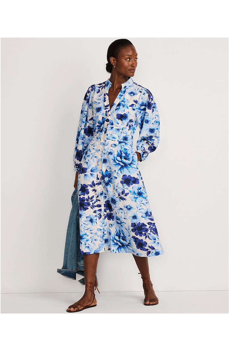 Lands' End Cotton Blend Bracelet Sleeve Midi Shirt Dress, Alternate, color, 