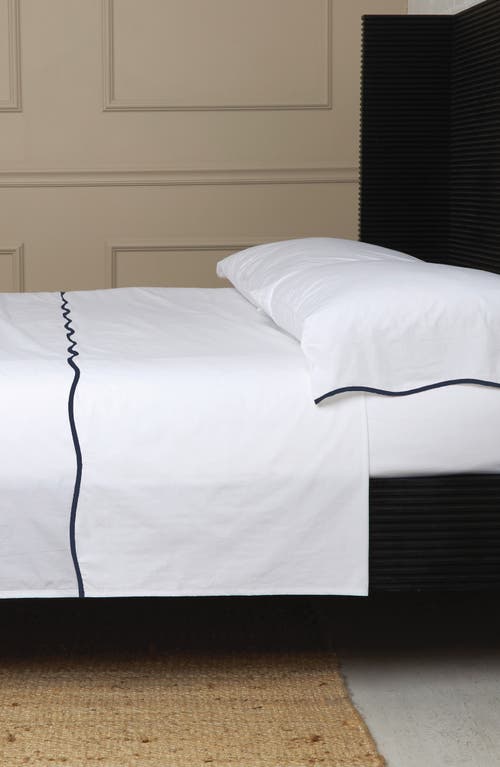 Pom Pom At Home Skylar Cotton Percale Sheet Set In White/navy