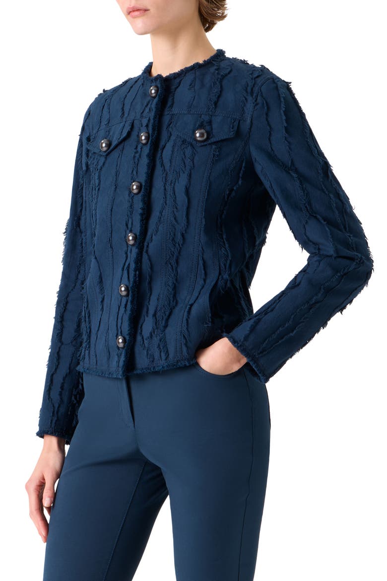 Fringe Jacquard Jacket, Alternate, color, DARK BLUE