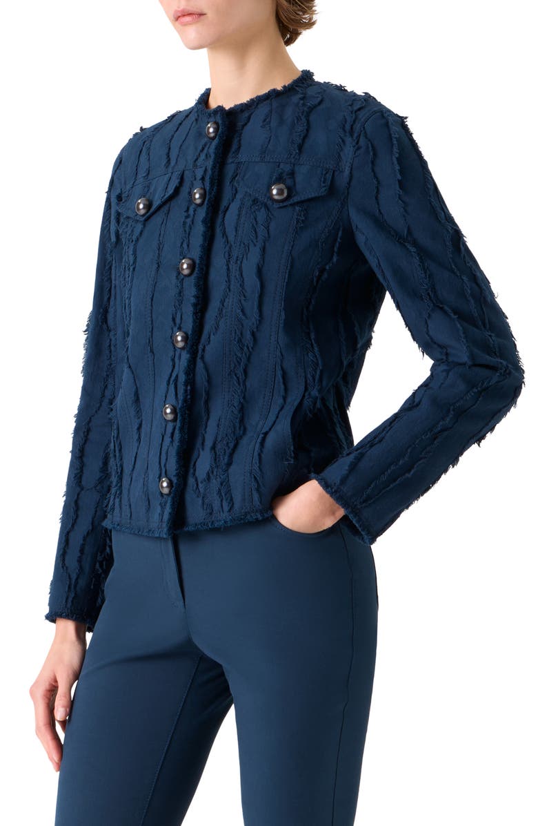 Akris punto Fringe Jacquard Jacket, Alternate, color, Dark Blue