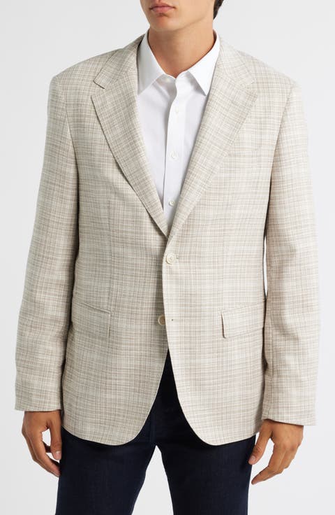 Jeff Regular Fit Tan Shadow Check Stretch Wool & Silk Blend Sport Coat