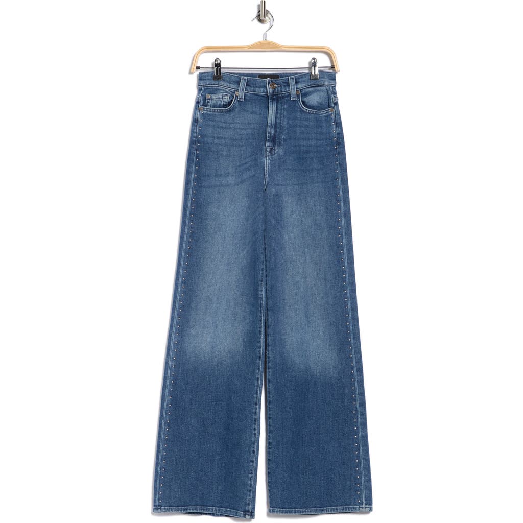 7 For All Mankind Jo Studded Side Ultra High Waist Wide Leg Jeans In Blue