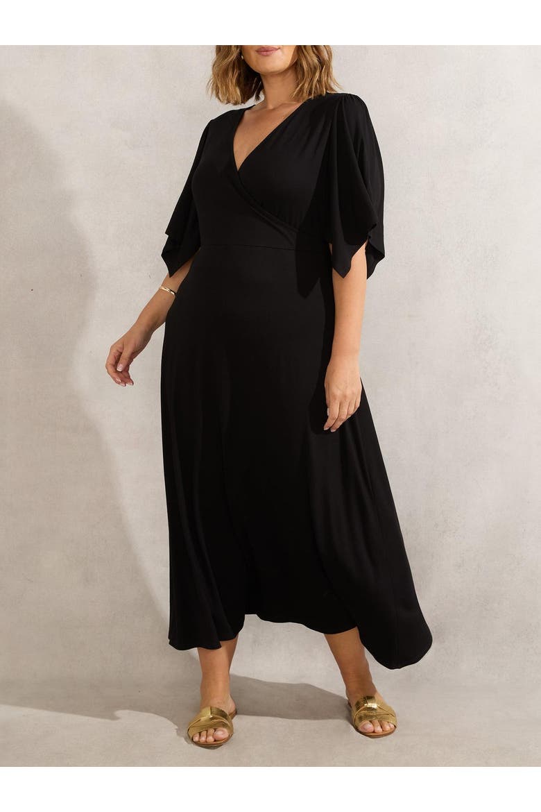 Jersey Angel Sleeve Wrap Dress, Alternate, color, Black