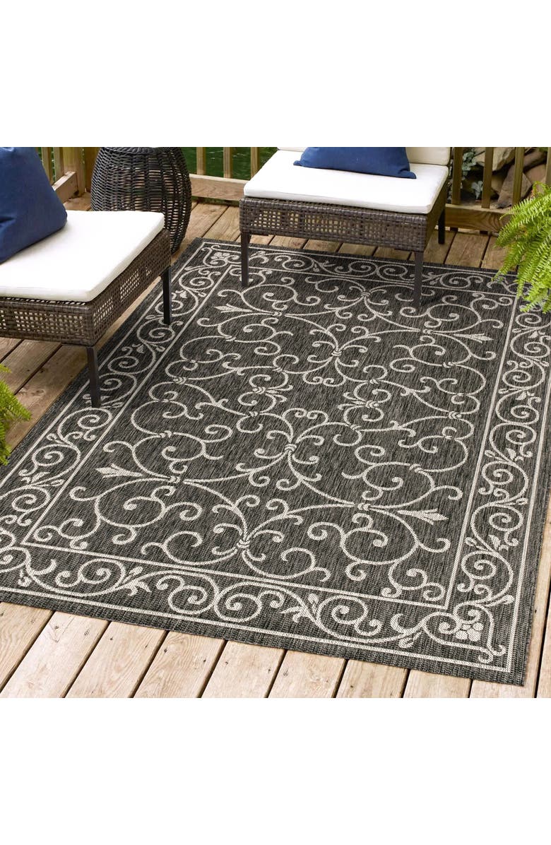 JONATHAN Y Charleston Vintage Filigree Textured Weave Indoor/Outdoor Area Rug, Alternate, color, Black/Gray