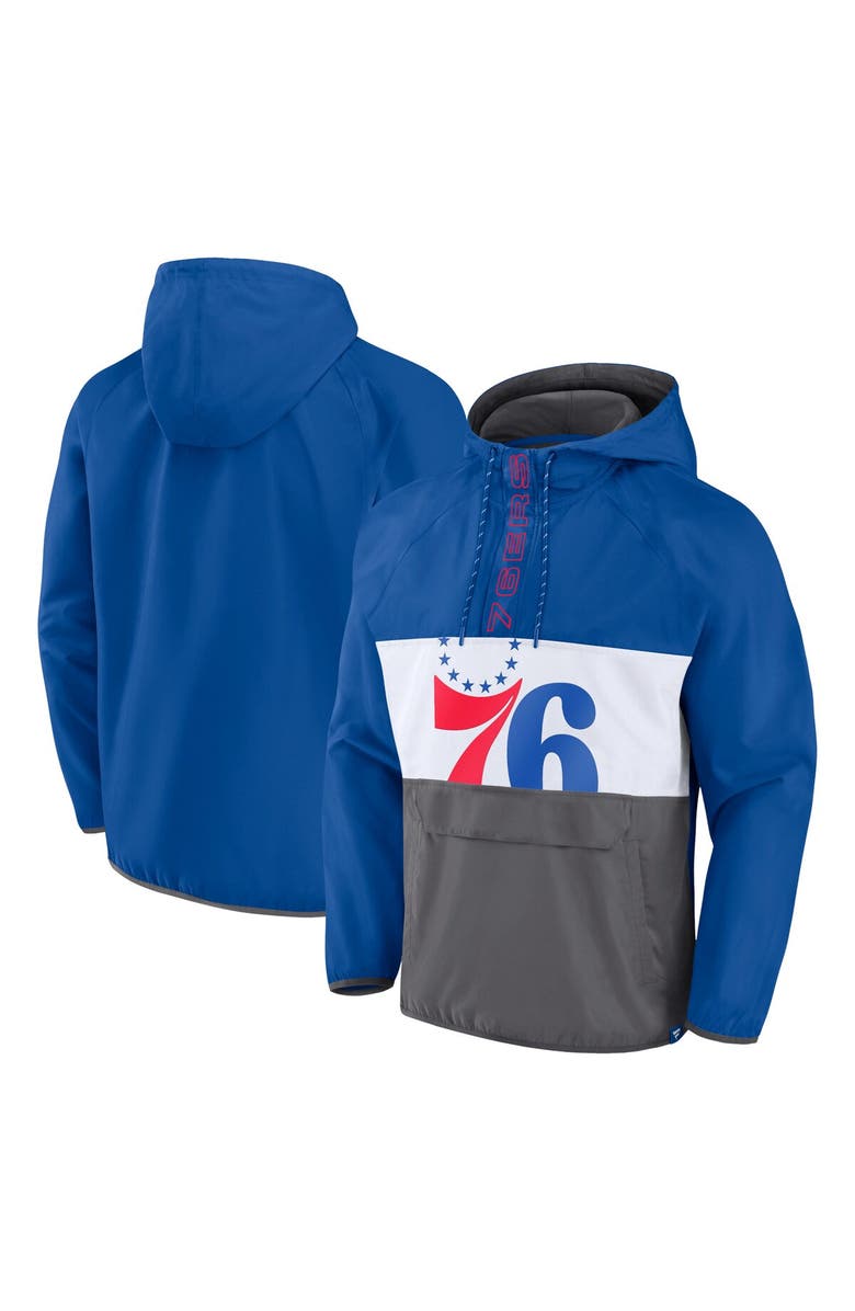 FANATICS Men's Fanatics Branded Royal/Gray Philadelphia 76ers Anorak Flagrant Foul Color-Block Raglan Hoodie Half-Zip Jacket, Alternate, color, Royal