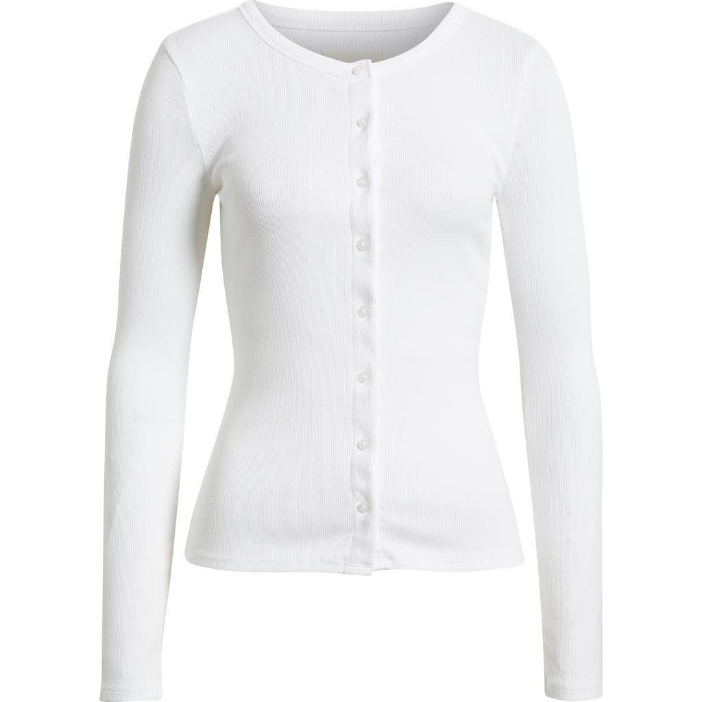 Open Edit Long Sleeve Rib Cardigan In White