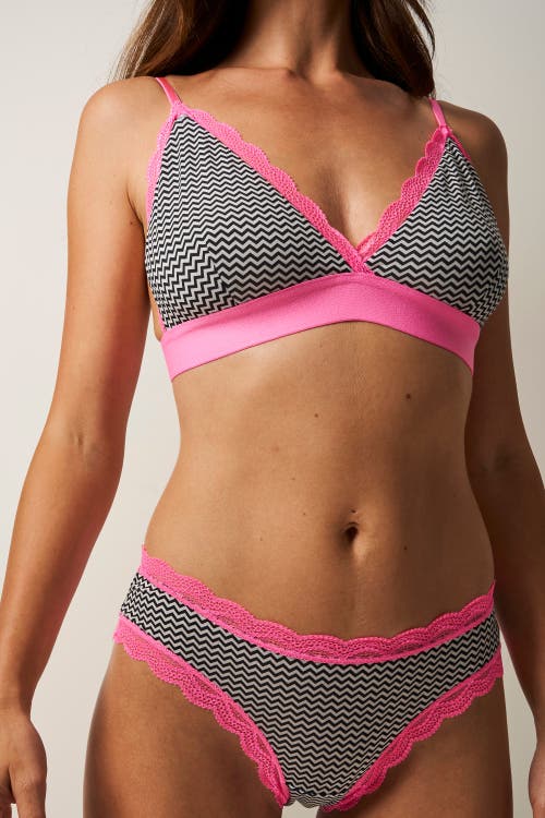 Stripe & Stare Lace Bralette & Orignal Knicker Set In Chevron