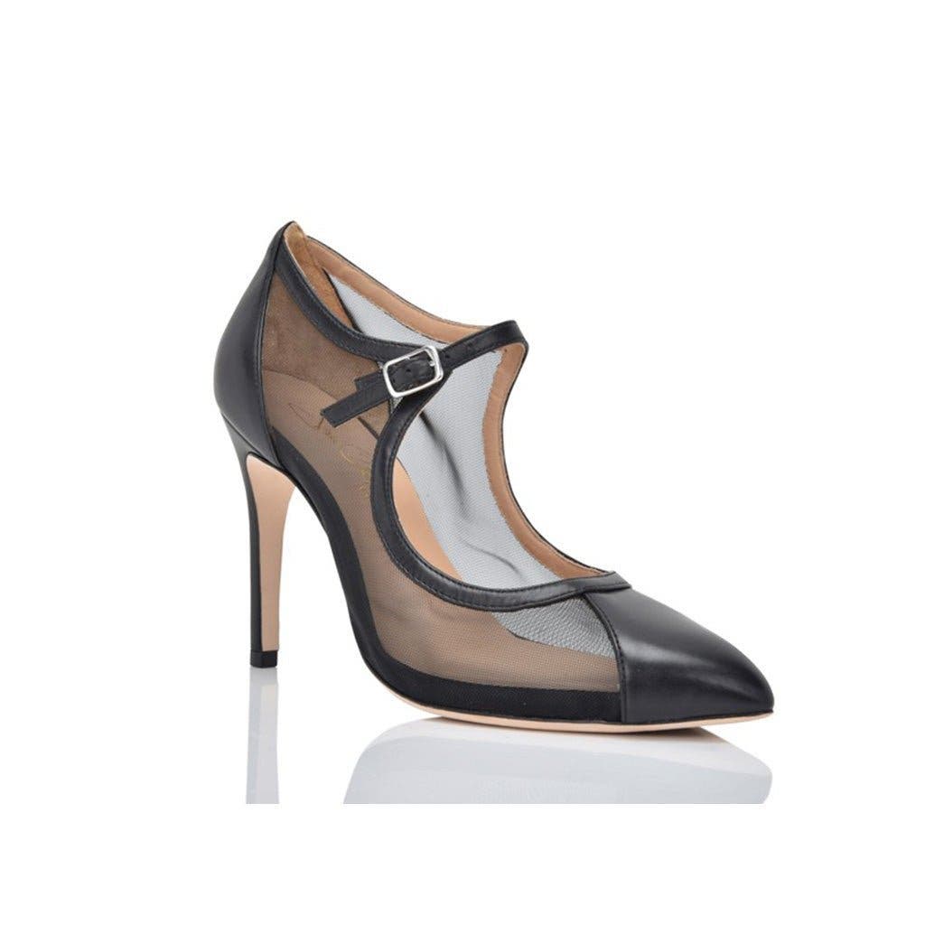 Joan Oloff Shoes Rebecca Mesh & Leather Pump, Alternate, color, Black