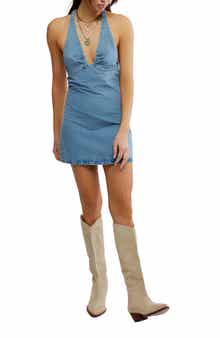 Free People Trevi Denim Halter Minidress