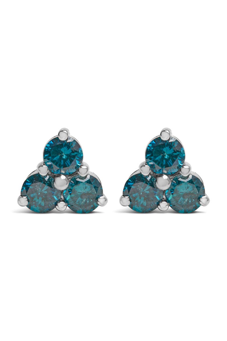 14KT White Gold Treated Blue Diamond Trio Stud Earrings, Main, color, White