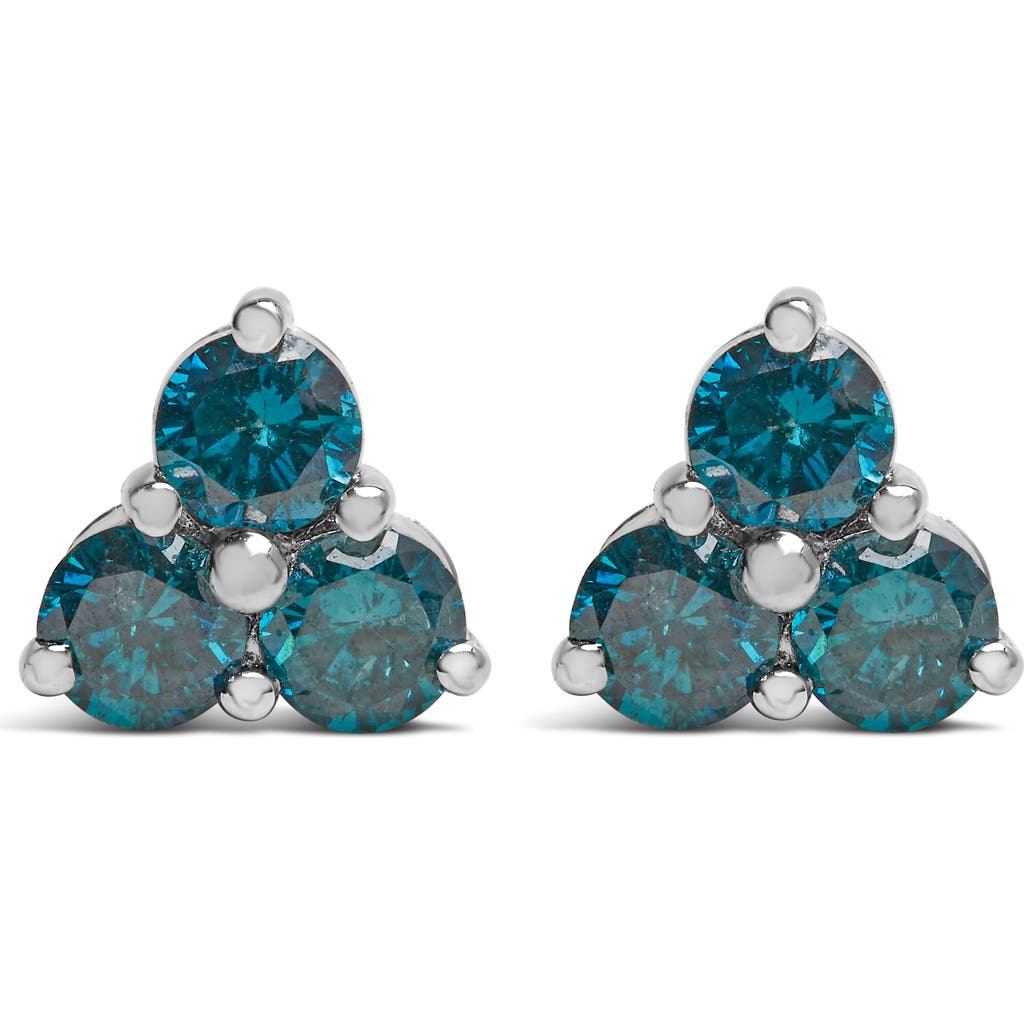 Haus of Brilliance 14KT White Gold Treated Blue Diamond Trio Stud Earrings at Nordstrom