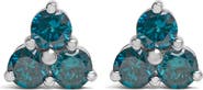 Haus of Brilliance 14KT White Gold Treated Blue Diamond Trio Stud Earrings