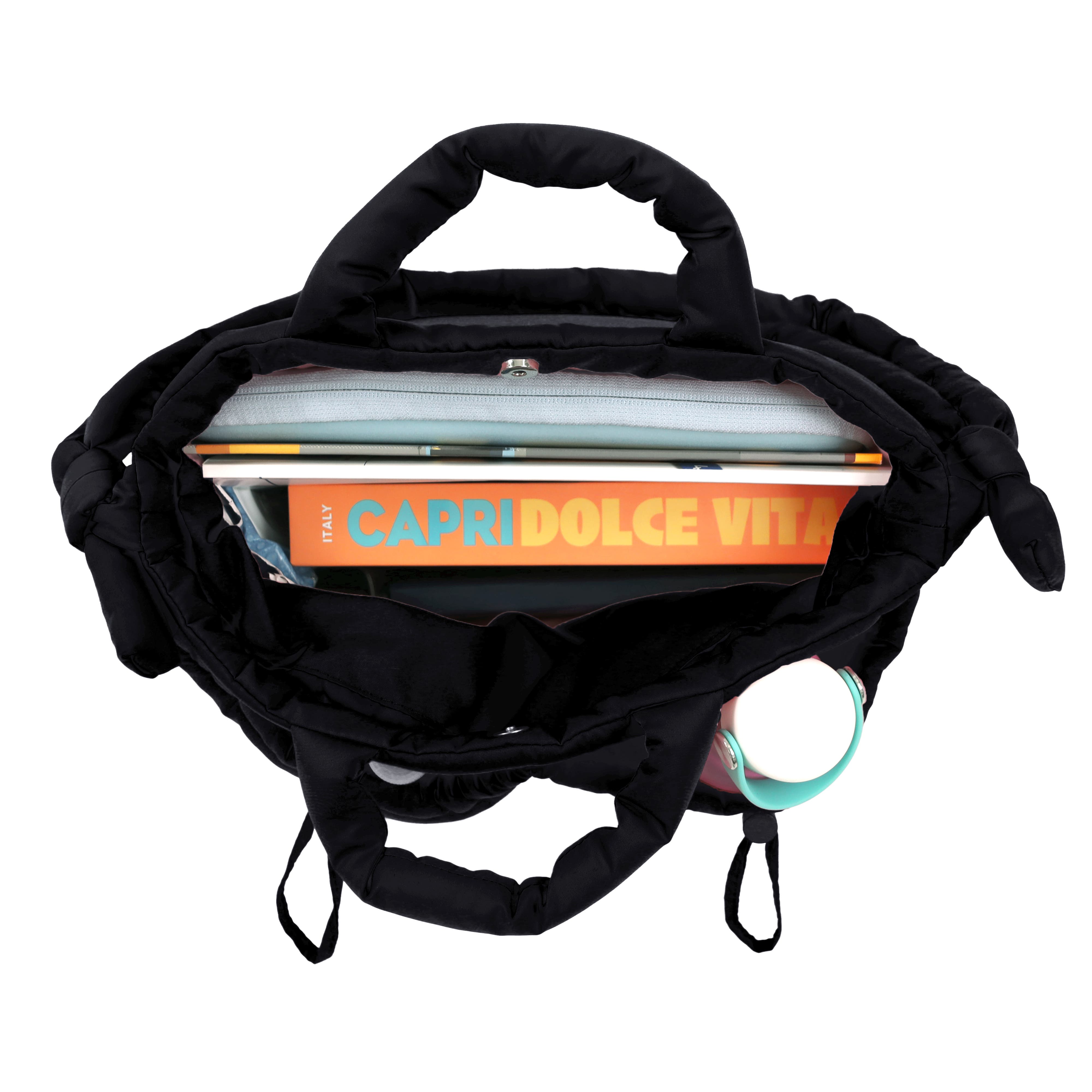 J World Puffy Convertible Tote with Adjustable Handles, Alternate, color, Black