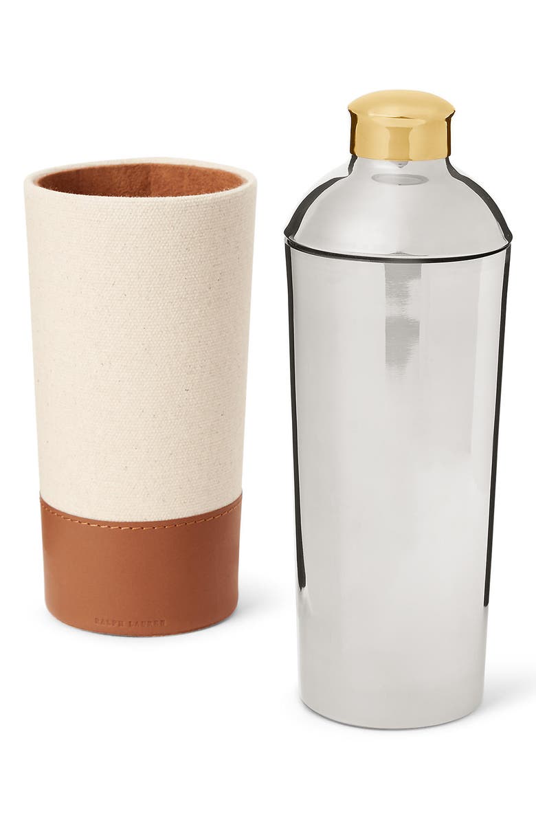 Ralph Lauren Garrett Brass Cocktail Shaker with Canvas & Leather Sheath, Alternate, color,