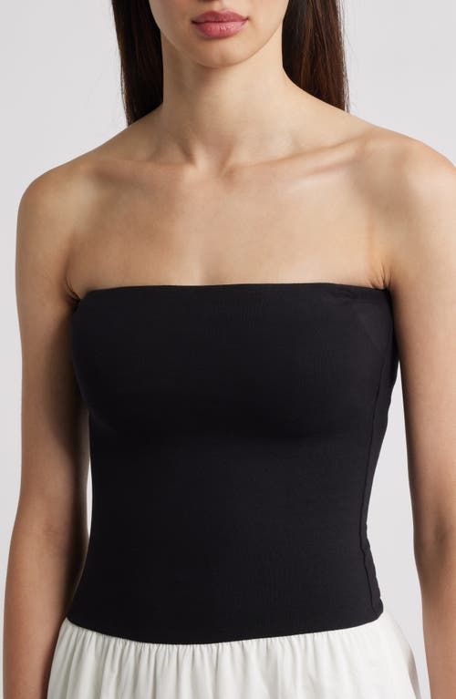Mango Luigi Mixed Media Strapless Bubble Hem Dress In Black