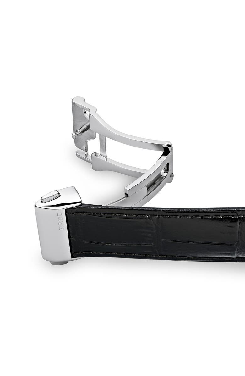 RADO Coupole Classic Automatic Embossed Leather Strap Watch, 41mm, Alternate, color, Black/White/Silver