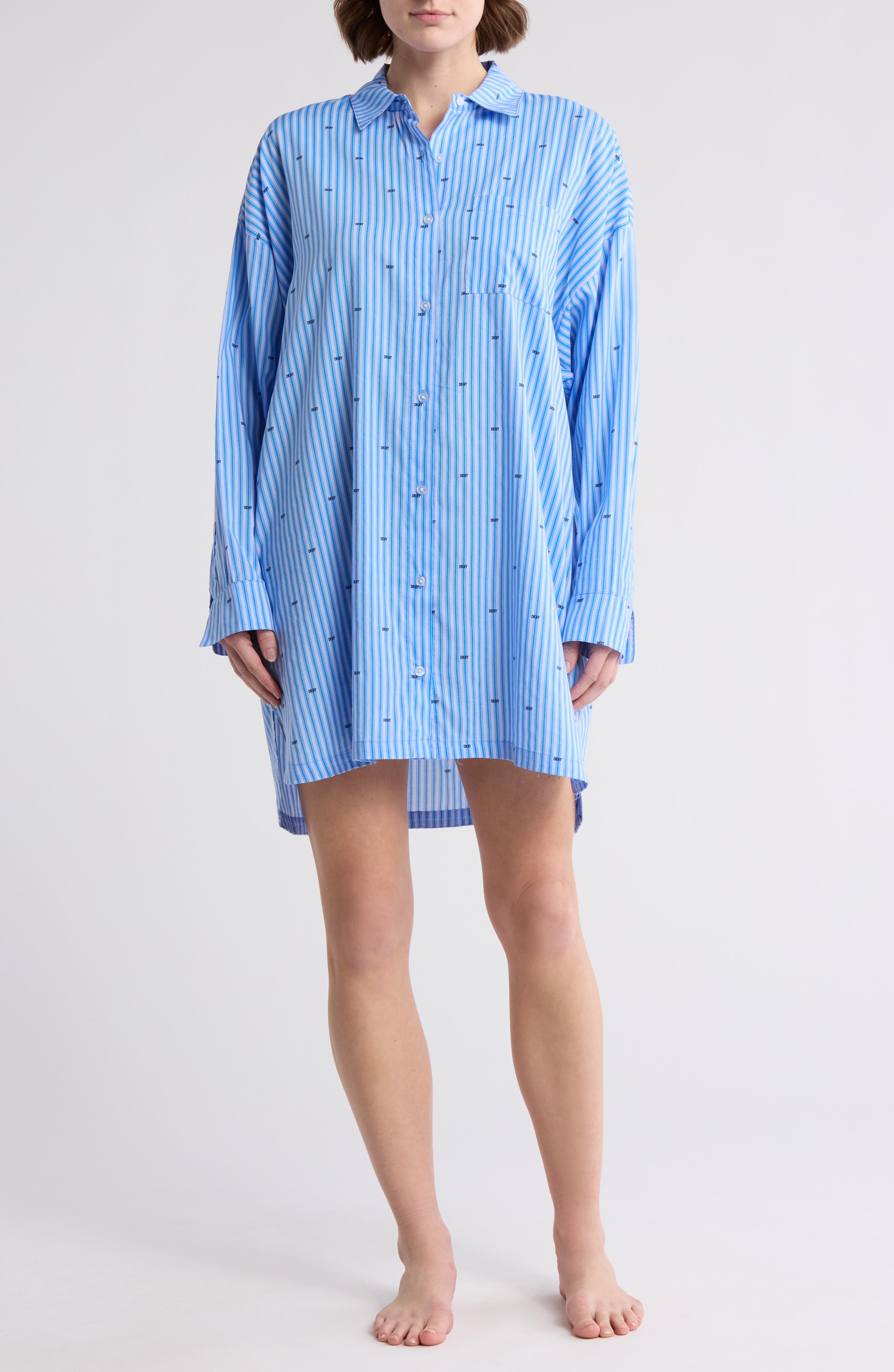 DKNY Stripe Mini Logo Sleep Shirt (Women) | Nordstromrack