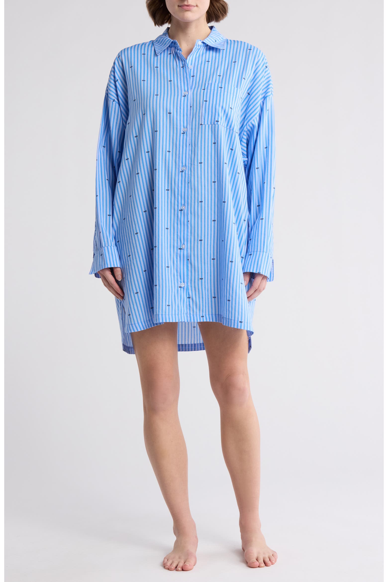 Mini Staple Machine DKNY Stripe Mini Logo Sleep Shirt (Women) | Nordstromrack
