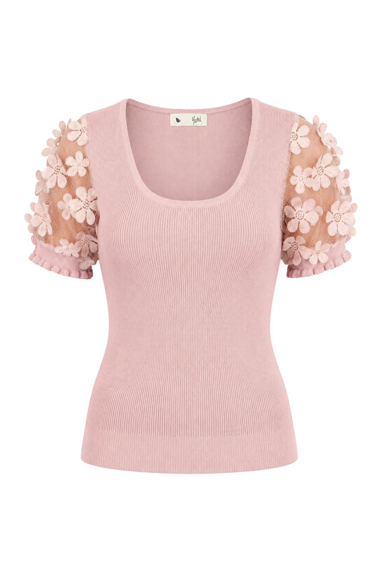 Floral Applique Knitted Top, Alternate, color, Blush