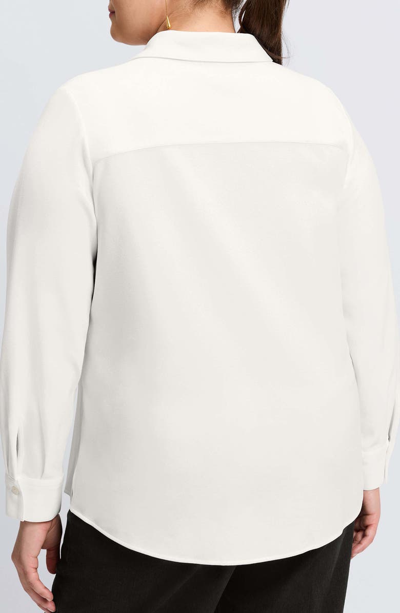 Foxcroft Mary Crepe Knit Button-Up Shirt, Alternate, color, Ecru
