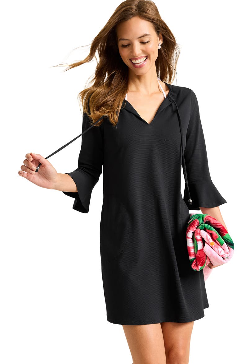 Island Cays Flounce Sleeve Cover-Up Dress, Alternate, color, BLACK