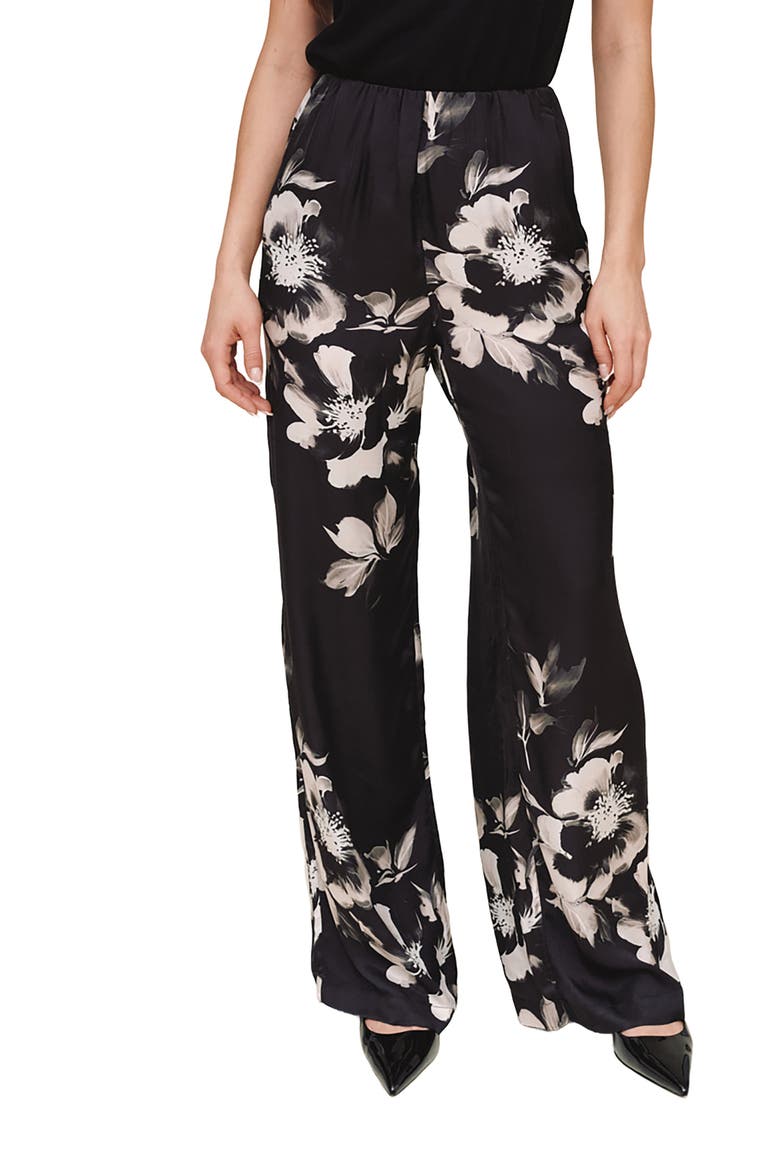 Floral Bias Cut Wide Leg Pants, Main, color, NOIR BLOOM
