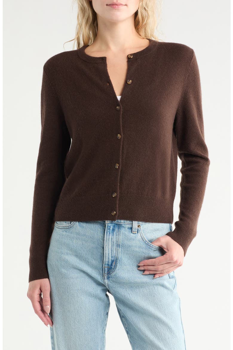 Crewneck Cashmere Cardigan, Main, color, BROWN COFFEE