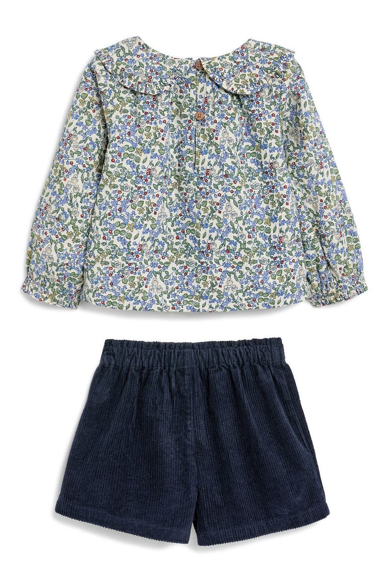 Kids' Floral Cotton Shirt, Corduroy Shorts & Tights Set, Alternate, color, BLUE