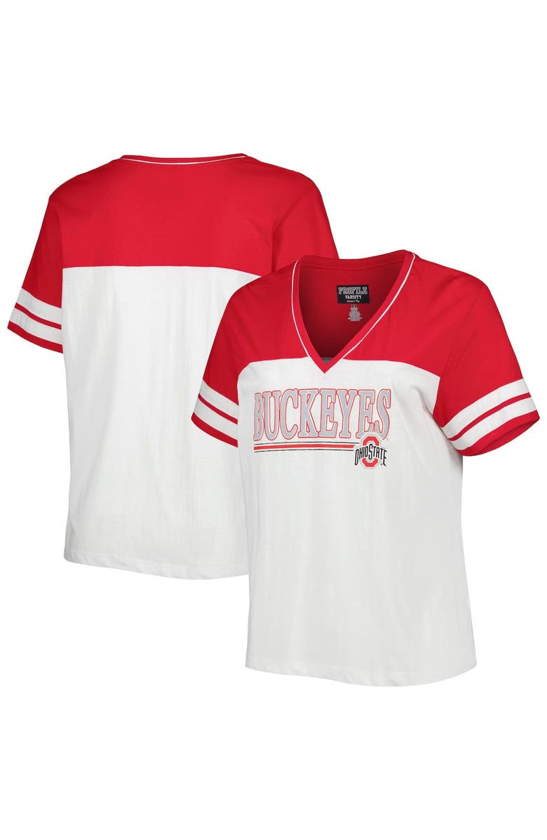 PROFILE Women's White/Scarlet Ohio State Buckeyes Plus Size Field Game Glitter T-Shirt, Main, color,