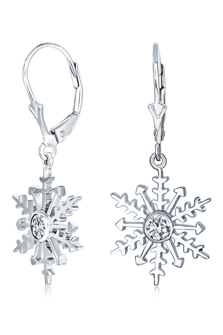 Sterling Silver CZ Snowflake Earrings, Alternate, color, CLEAR