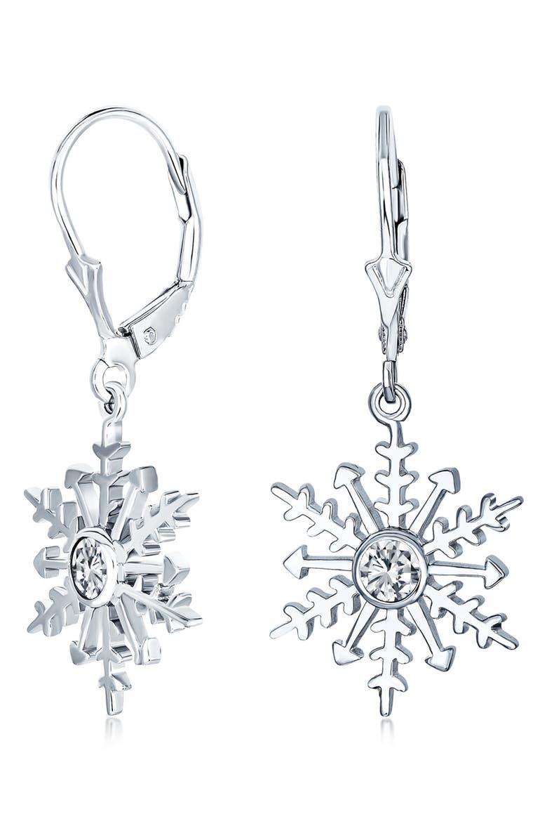 BLING JEWELRY Sterling Silver CZ Snowflake Earrings, Alternate, color, 