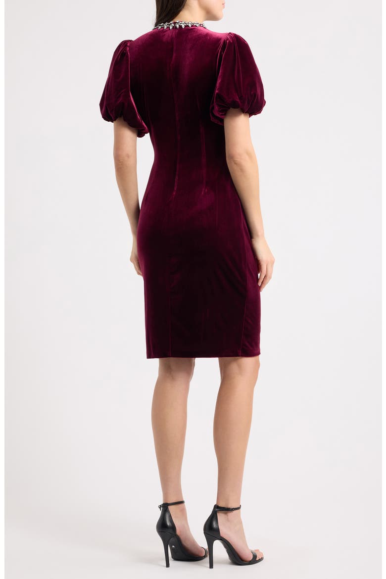 Jeweled Neck Velvet Dress, Alternate, color, WINE