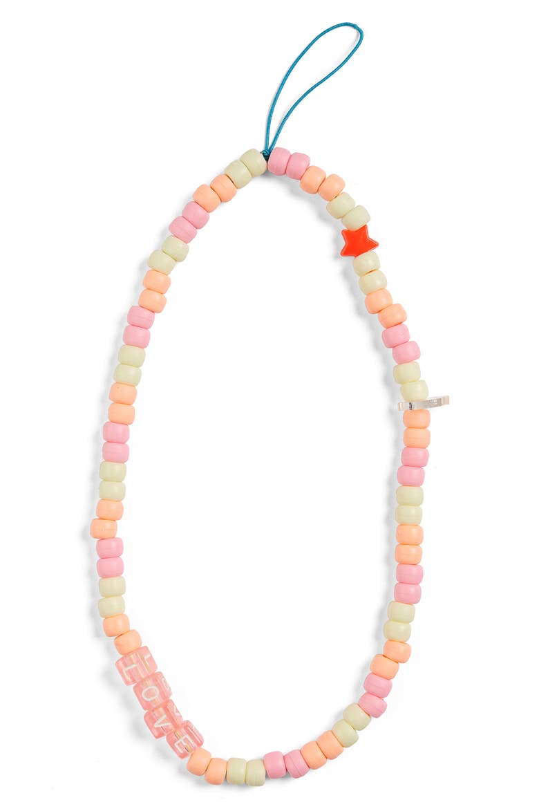Love Beaded Phone Strap, Main, color, PINK/ PEACH