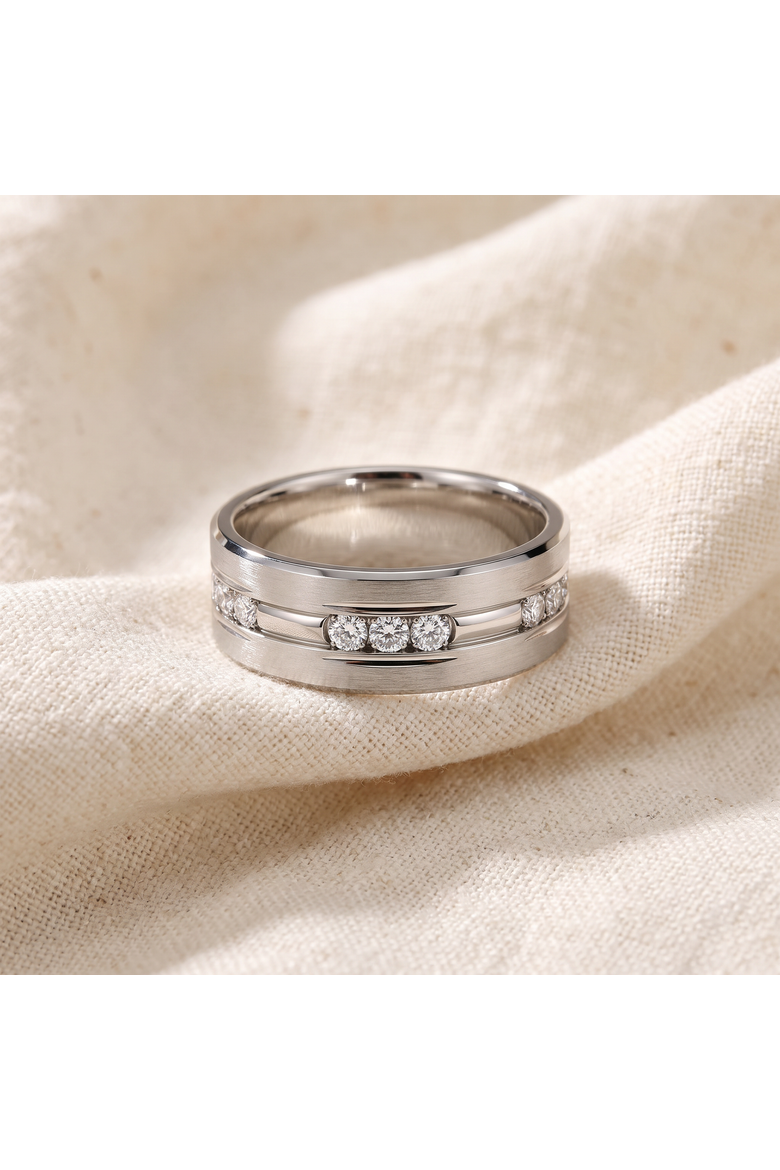 Men's 7/8ct Diamond 8mm Titanium Comfort Fit Ring Matted Wedding Band, Alternate, color, Titanium