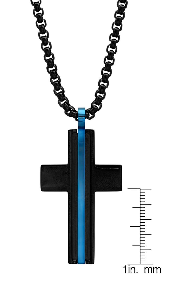Blue Stripe Cross Pendant Necklace, Alternate, color, BLACK