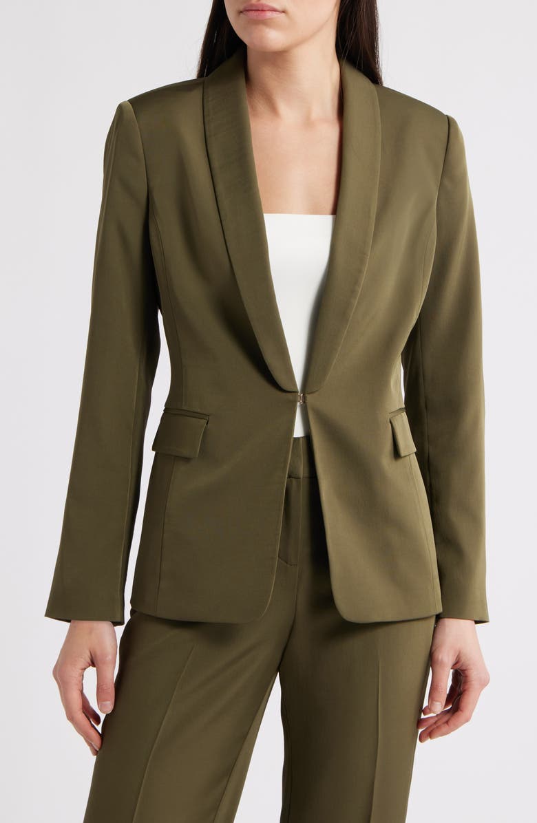 Tahari ASL Brushed Woven One-Button Blazer, Alternate, color, Olive