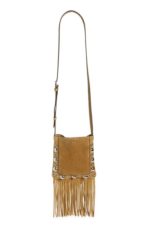 Small Nellcôte Fringed Studded Suede Crossbody Bag
