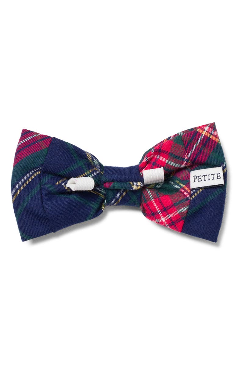 Petite Plume Windsor Tartan Dog Bow Tie, Alternate, color, Navy