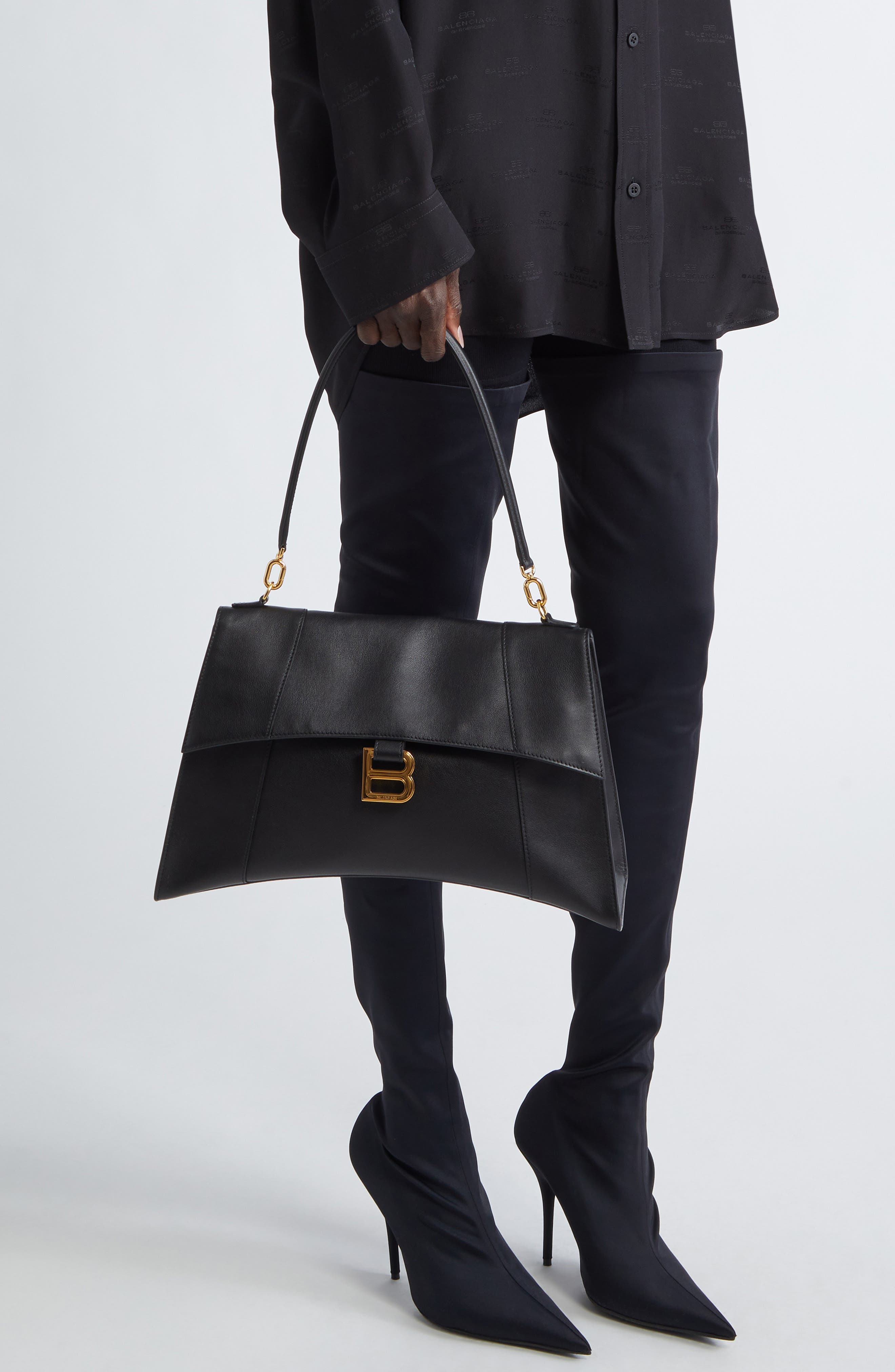 Balenciaga Medium Hourglass Soft Leather Shoulder Bag, Alternate, color, 