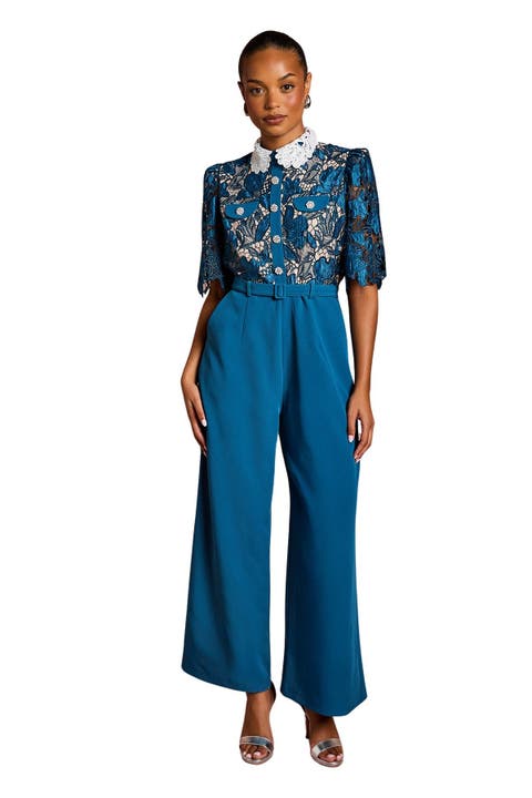 Petite Lace Shirt Short Sleeve Jumpsuit